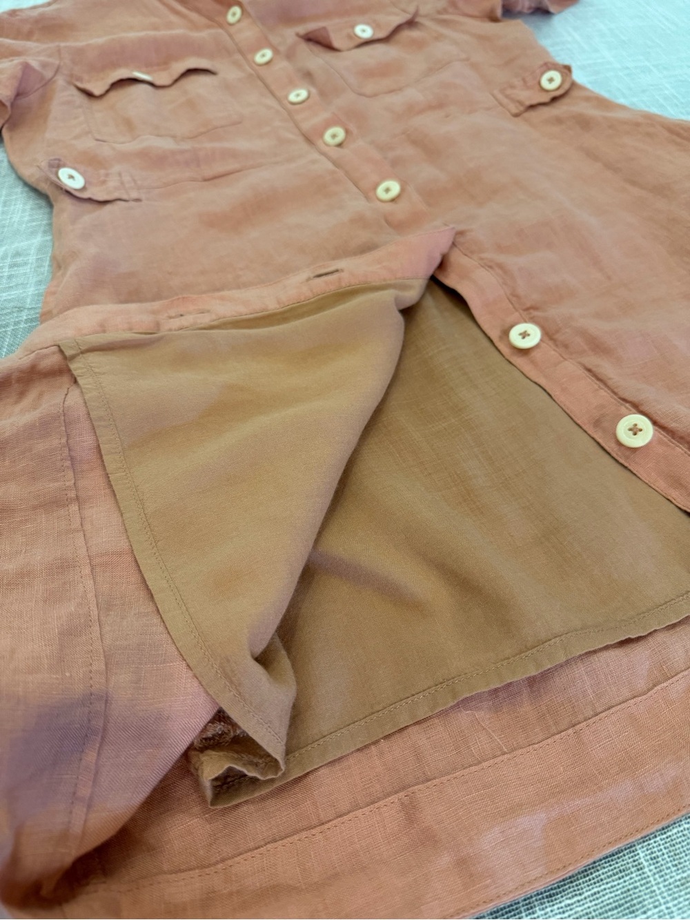 Free People Linen Blend Shirt Dress XS Coral Utility Button Front Tunic - Picture 6 of 12